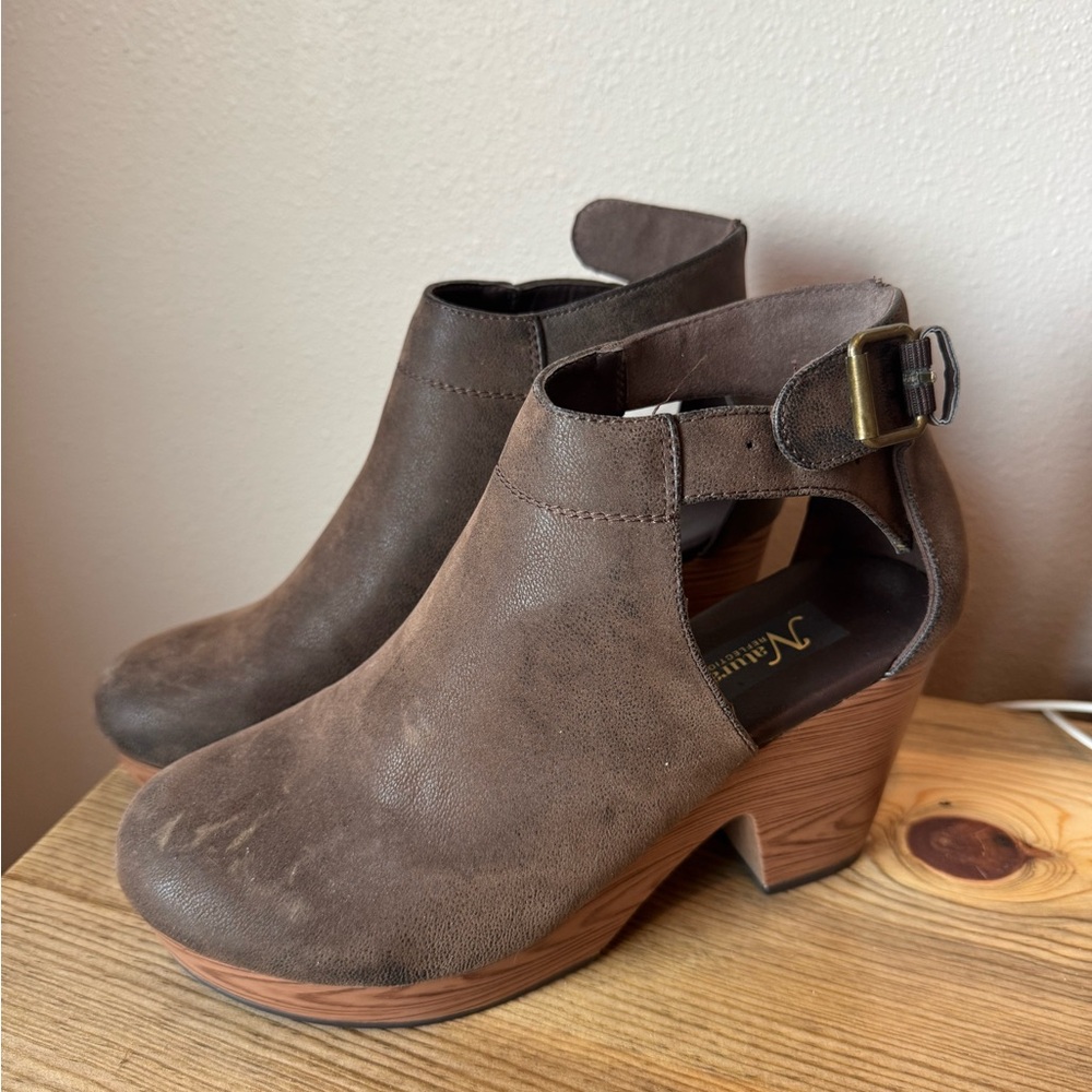 Natural Reflections Brown Heeled Boots with Cutout Detail